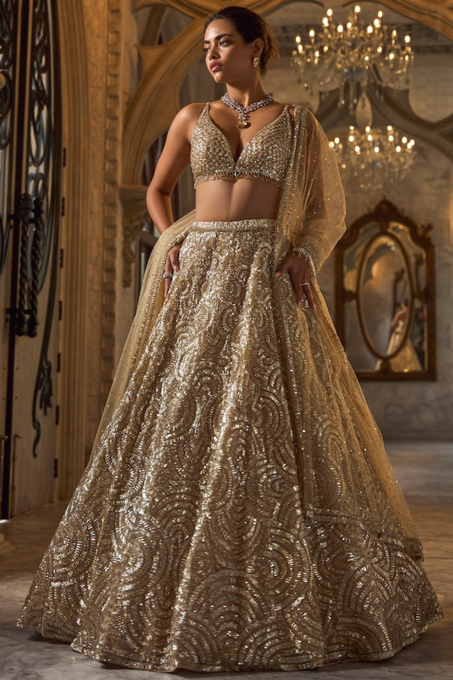 Gold Sequin Lehenga Set