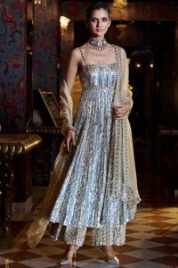 Gold Silver Crystal Sharara Set