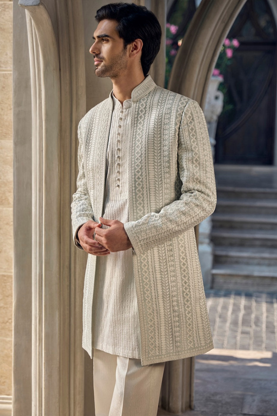 Grey Ivory Open Jacket Set