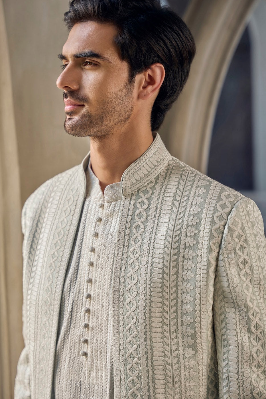 Grey Ivory Open Jacket Set