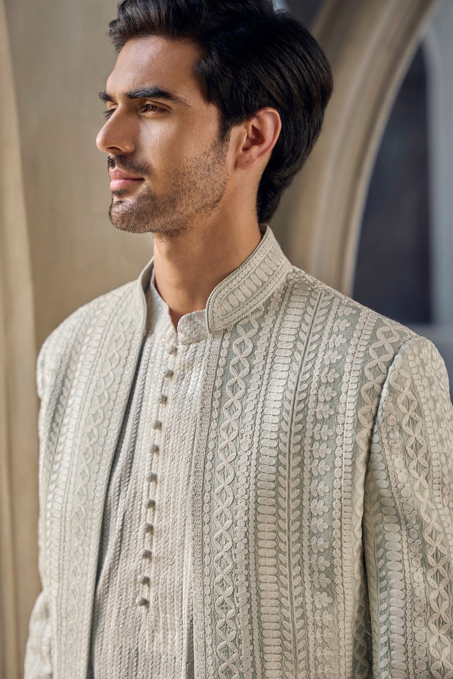 Grey Ivory Open Jacket Set