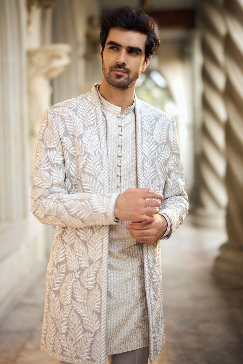 Grey Open Jacket Set