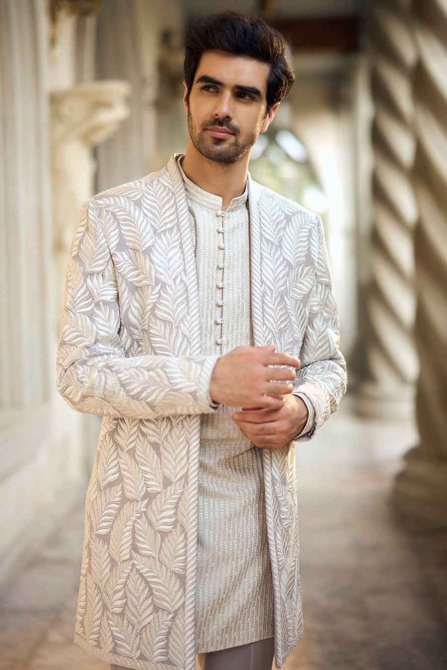 Grey Open Jacket Set