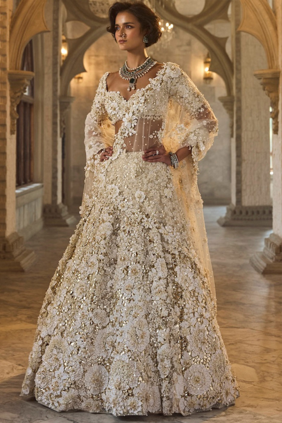Ivory Gold Three-Dimensional Lehenga Set