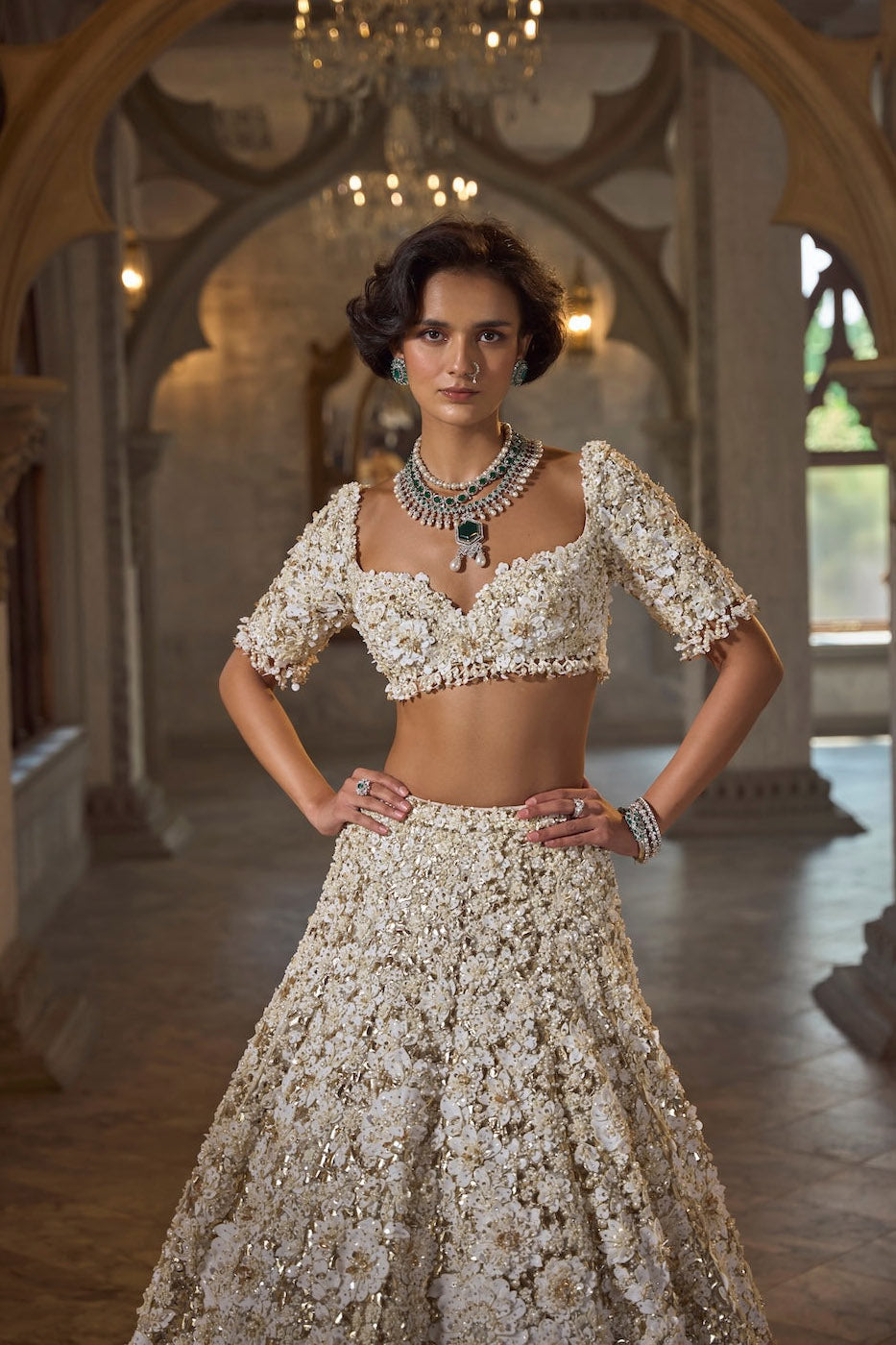 Ivory Gold Three-Dimensional Lehenga Set