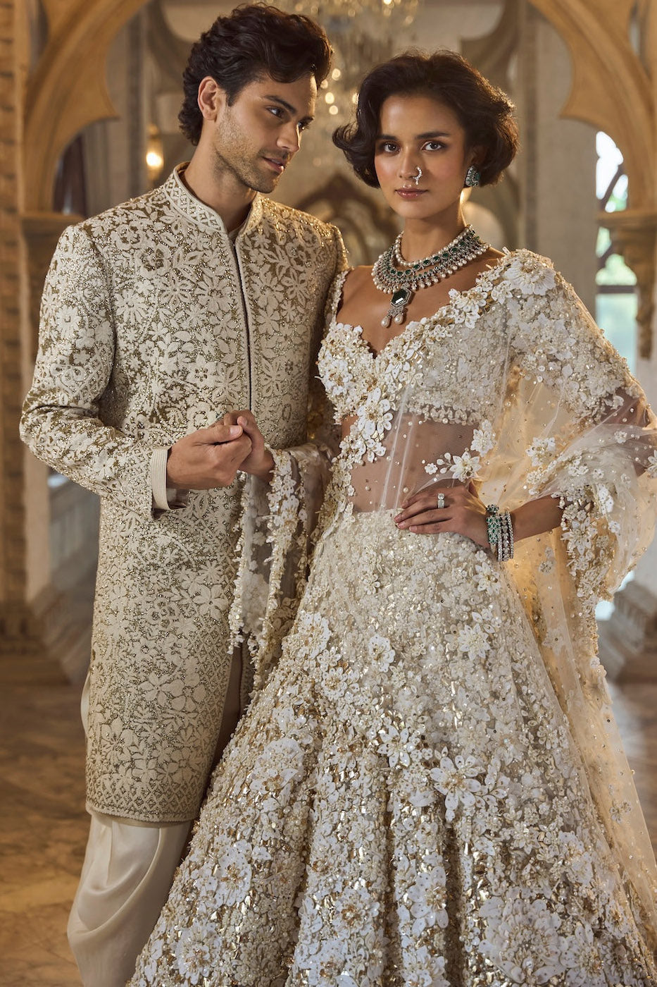 Ivory Gold Three-Dimensional Lehenga Set