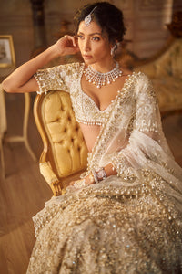 Ivory Gold Lehenga Saree Set