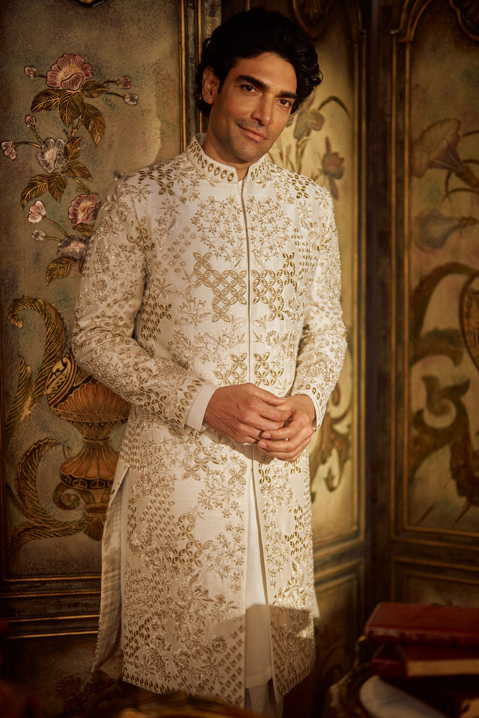 Ivory Gold Sherwani Set