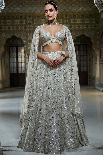 Ivory Mirror Work Lehenga Set