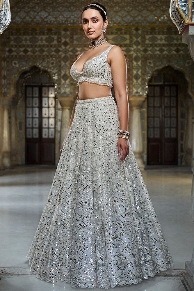 Ivory Mirror Work Lehenga Set