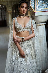 Ivory Mirror Work Lehenga Set