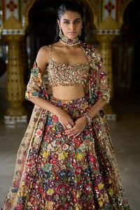 Multi-Coloured 3D Floral Lehenga Set