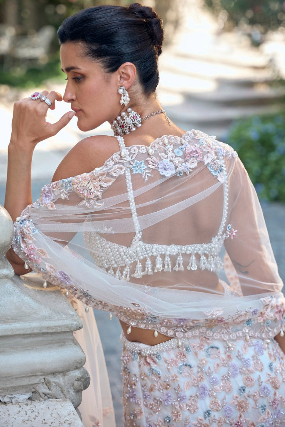 Multi-Coloured Pearl Lehenga Set