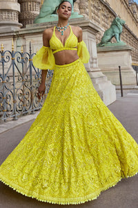 Neon Yellow Sequin Lehenga Set