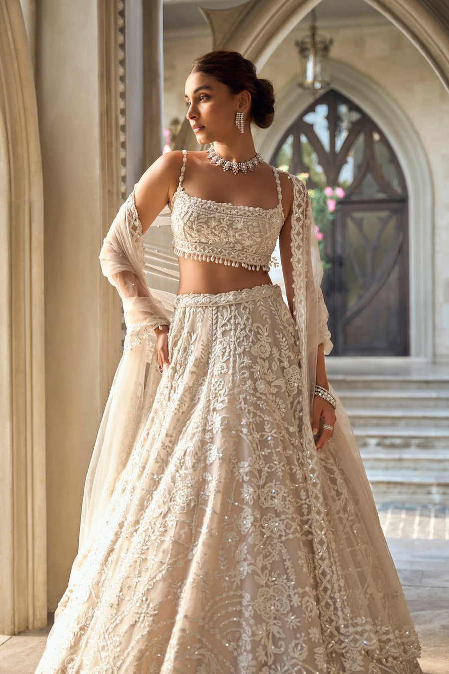 Nude Cream Abstract Dori Lehenga Set