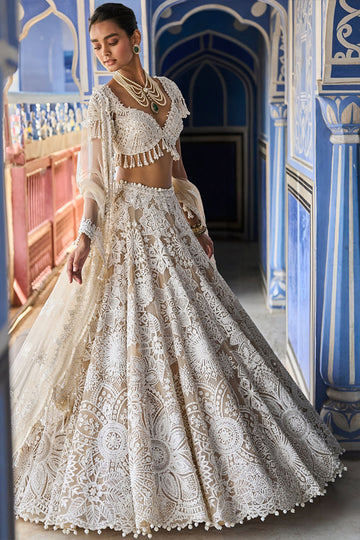 Nude Cream Abstract Lehenga Set