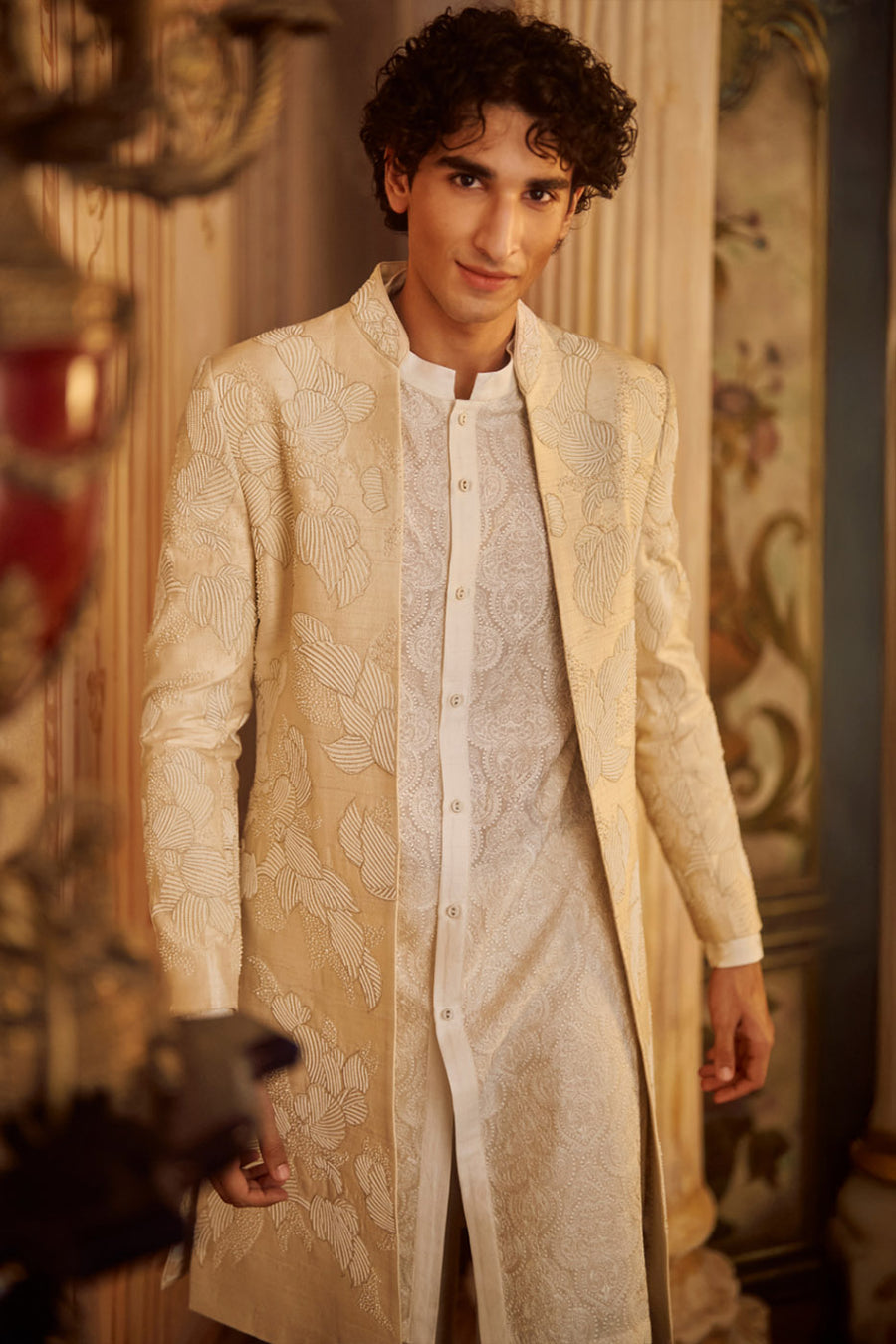 Nude Open Sherwani Set