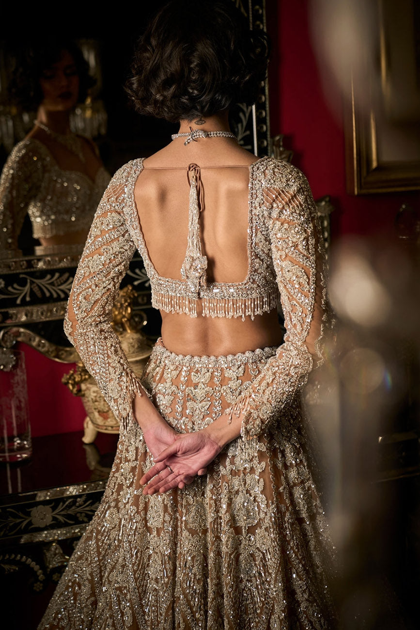 Nude Silver Lehenga Set