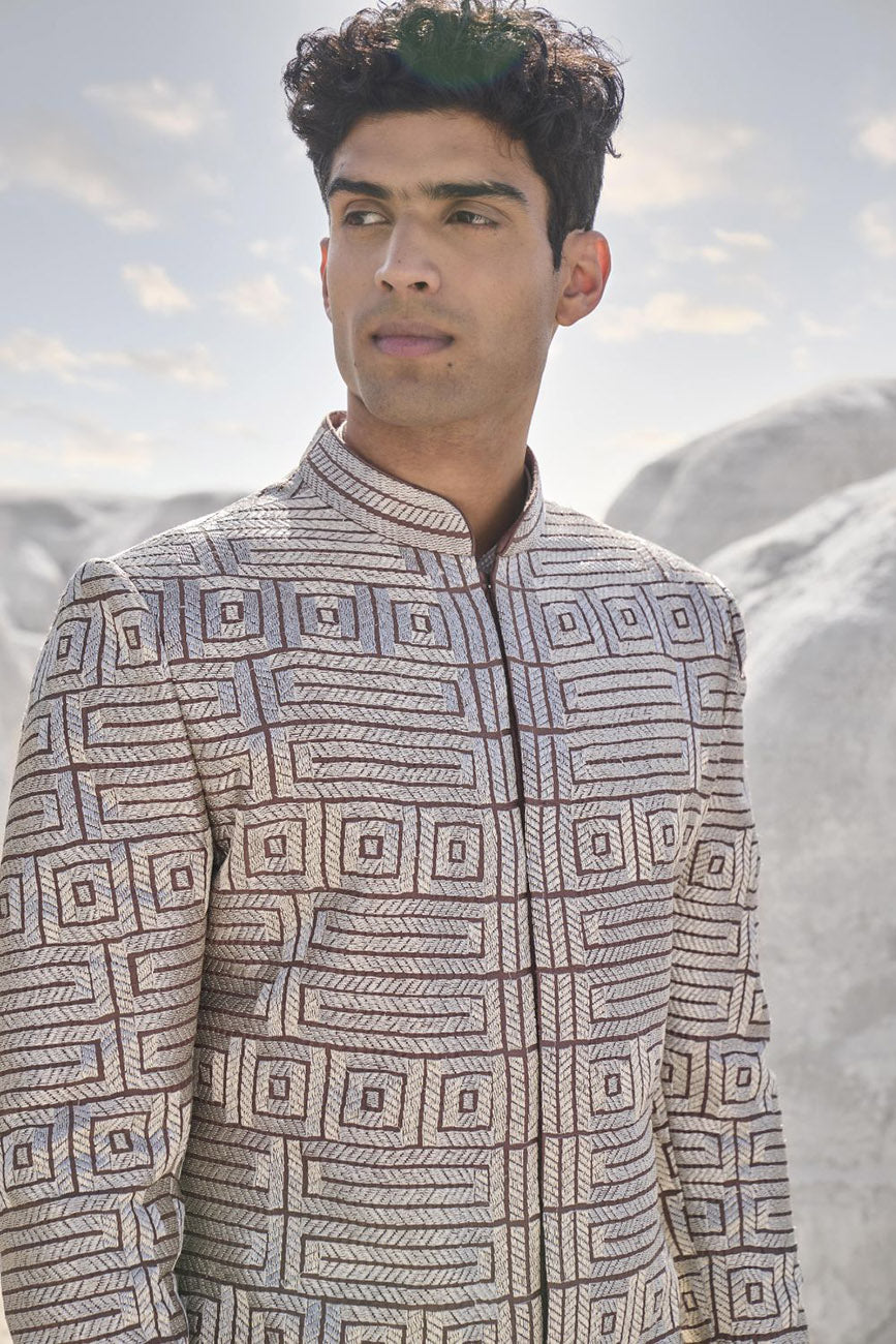 Nude Silver Sherwani Set