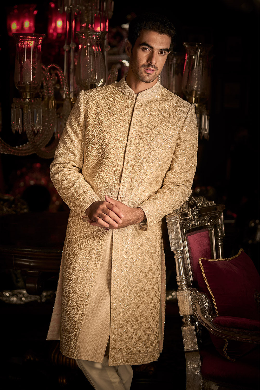 Nude Thread Sequin Work Sequin Sherwani Set