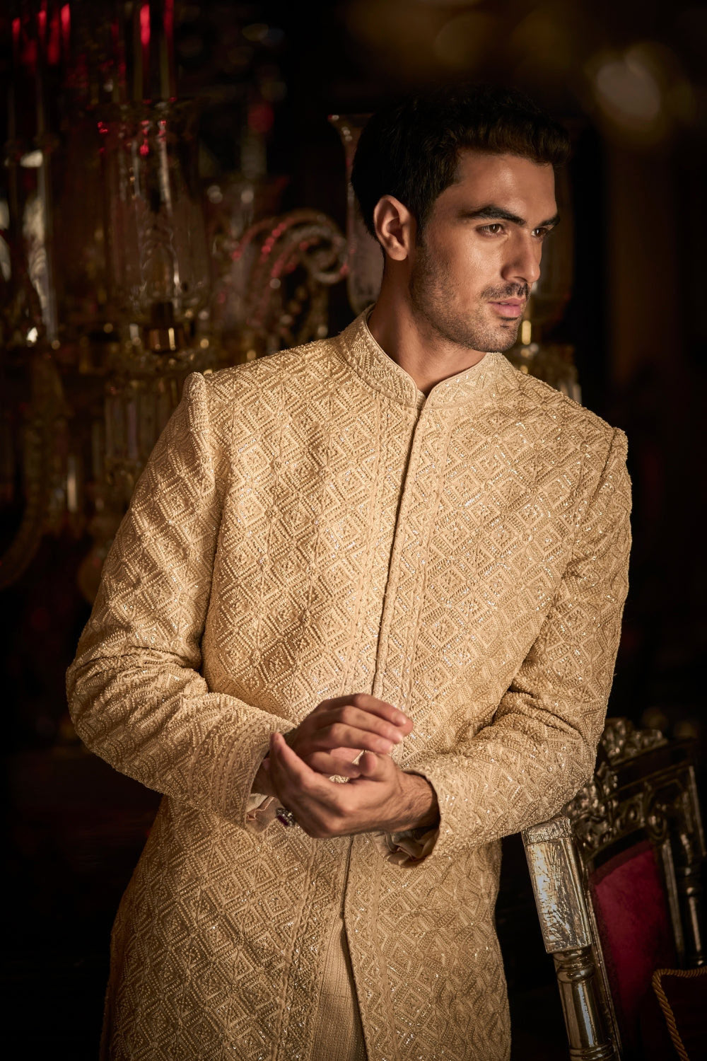 Nude Thread Sequin Work Sequin Sherwani Set