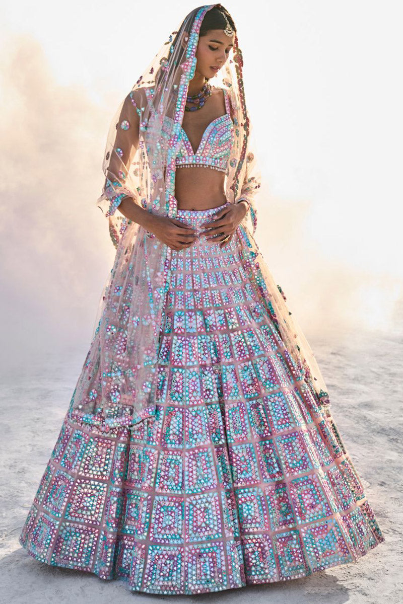 Pastel Multi-Coloured Mirror Work Lehenga Set