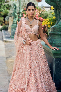 Peach Three-Dimensional Lehenga Set