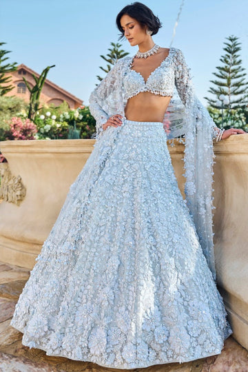 Powder Blue Three-Dimensional Lehenga Set