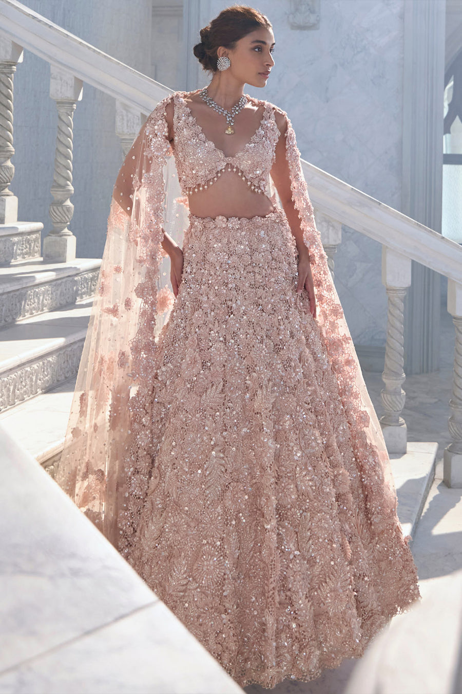 Powder Peach Cut Work Lehenga Set