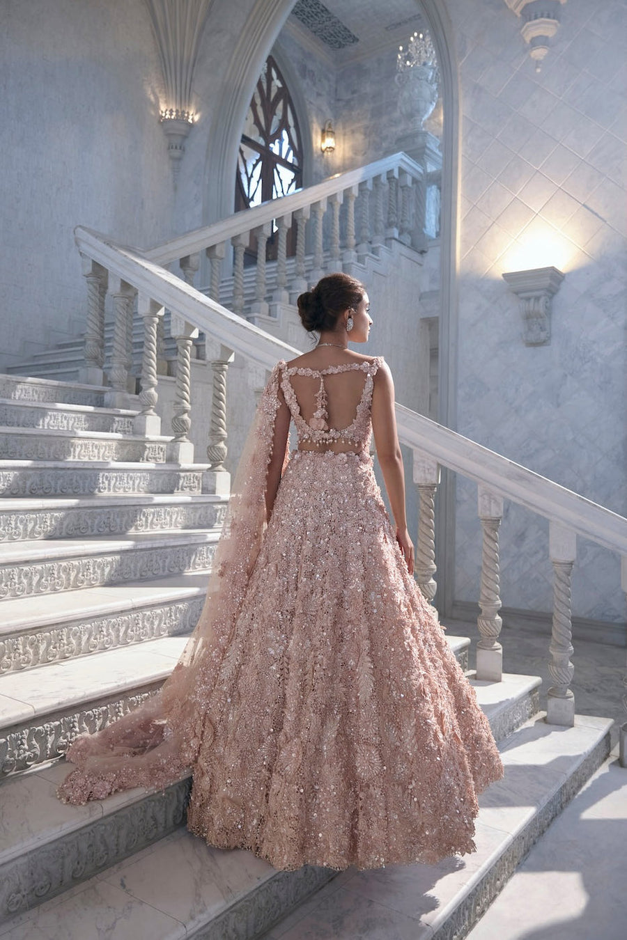 Powder Peach Cut Work Lehenga Set