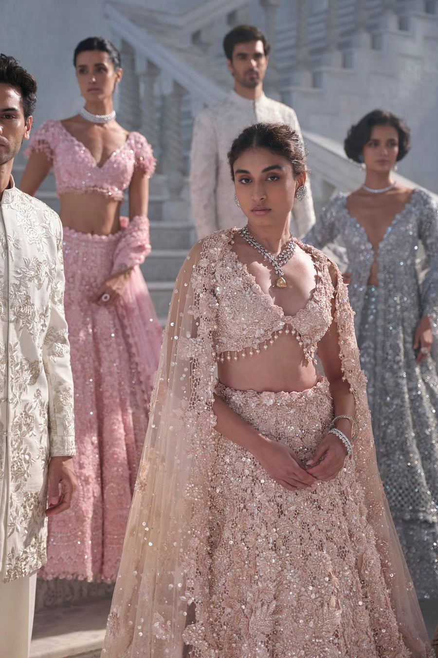 Powder Peach Cut Work Lehenga Set