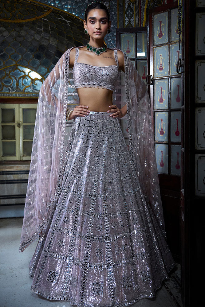 Rose Gold Mirror Work Lehenga Set