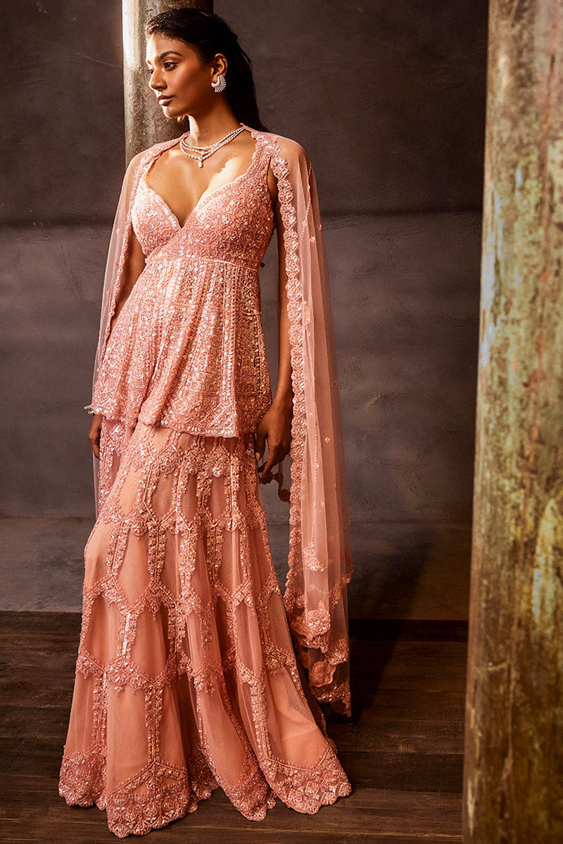 Rose Pink Sequin Sharara Set