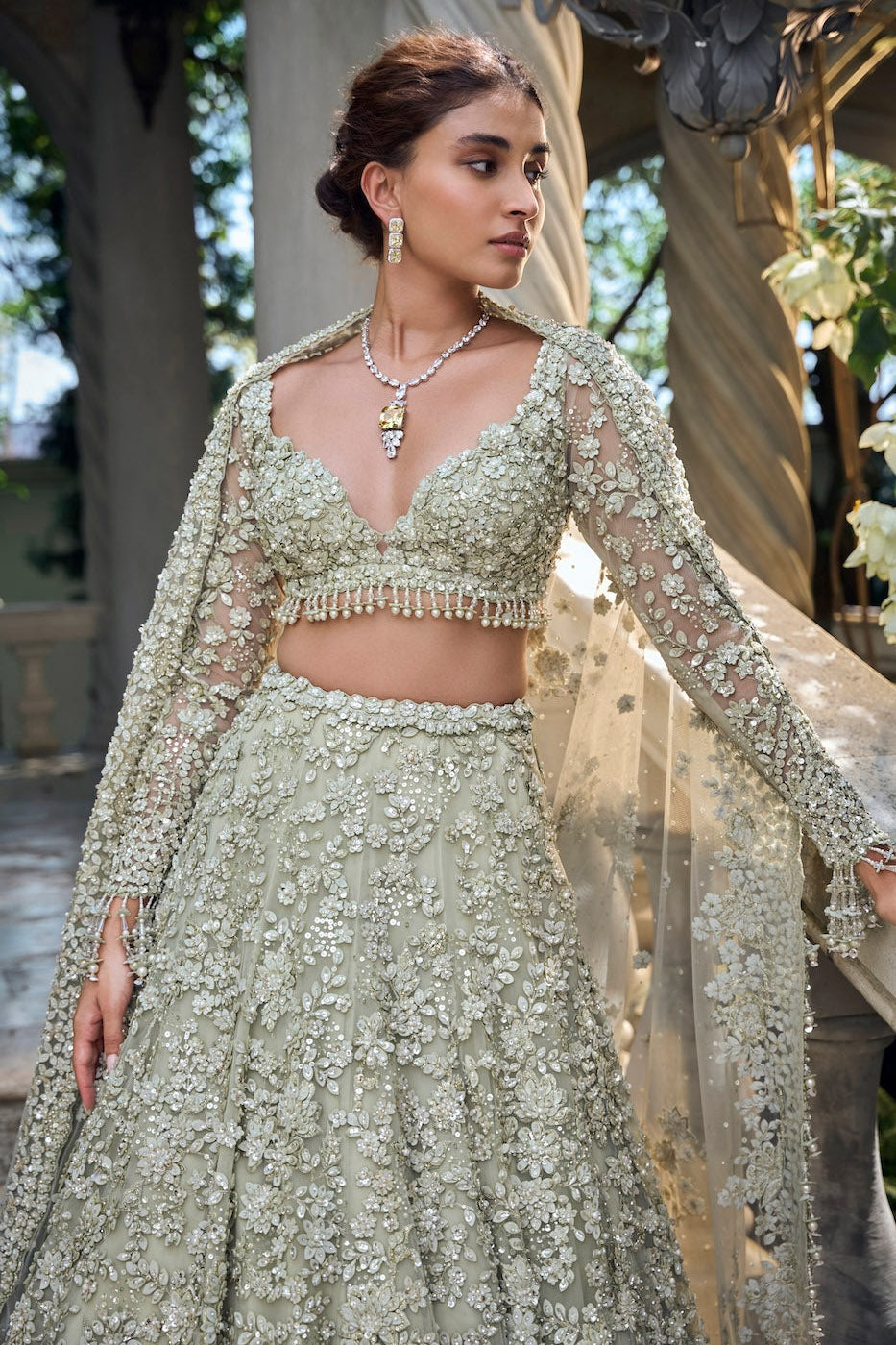 Sage Green Three-Dimensional Lehenga Set