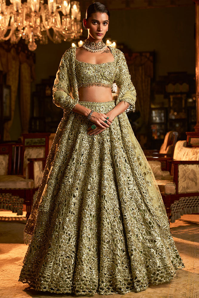 Sage Green Cut Work Lehenga Set