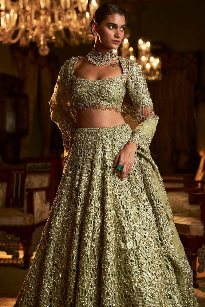 Sage Green Cut Work Lehenga Set