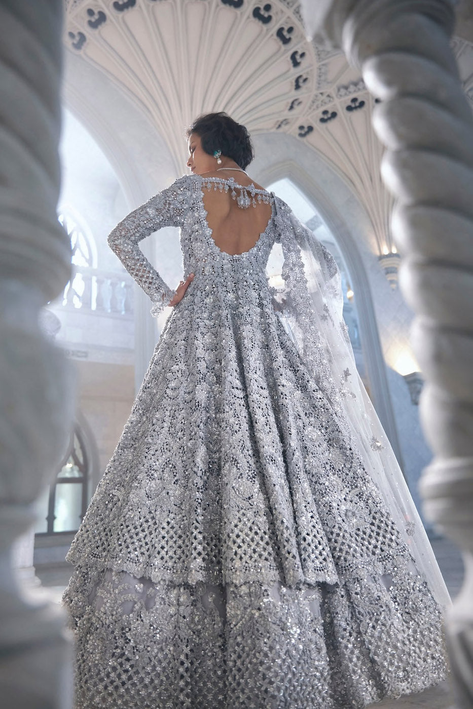 Silver Cut Work Jacket Lehenga Set