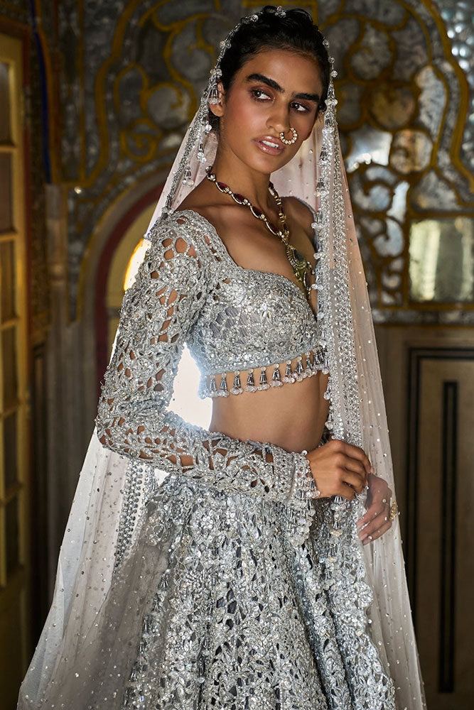 Silver Cut Work Lehenga Set