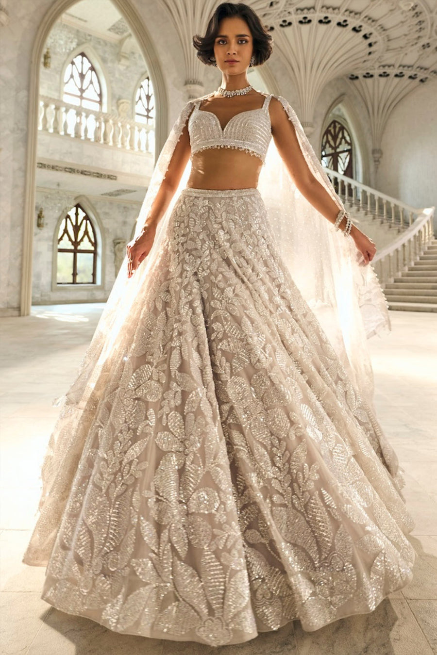 Silver Floral Lehenga Set