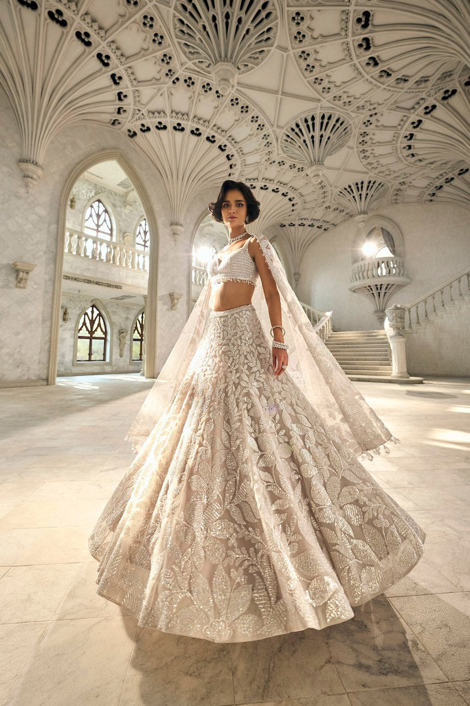 Silver Floral Lehenga Set