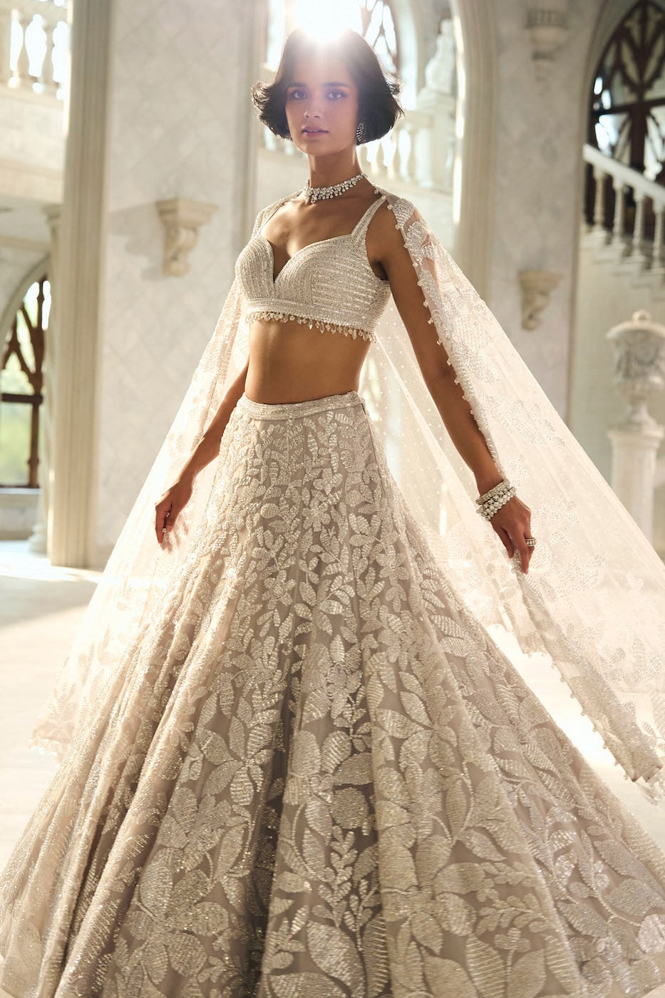 Silver Floral Lehenga Set