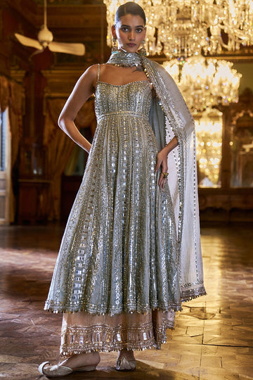 Silver Gold Tissue Sharara Set