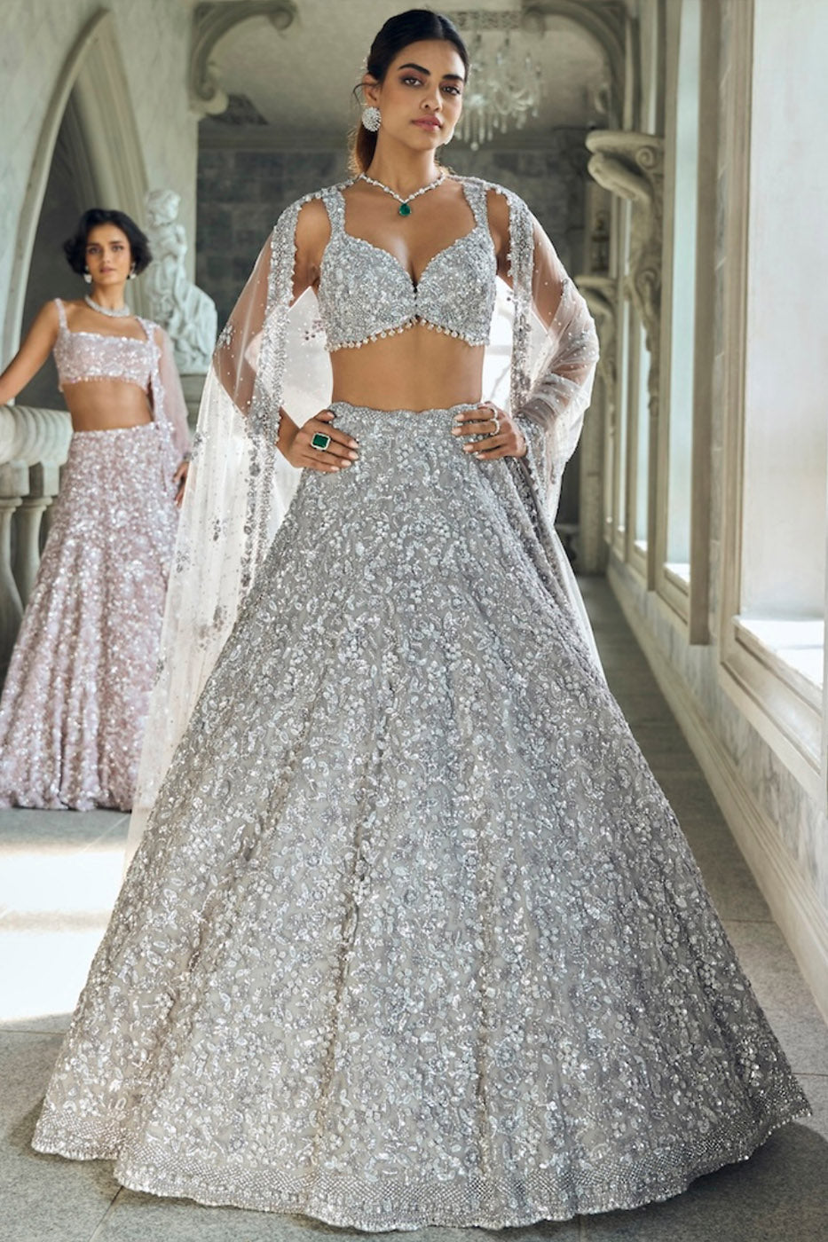 Silver Sequin Lehenga Set