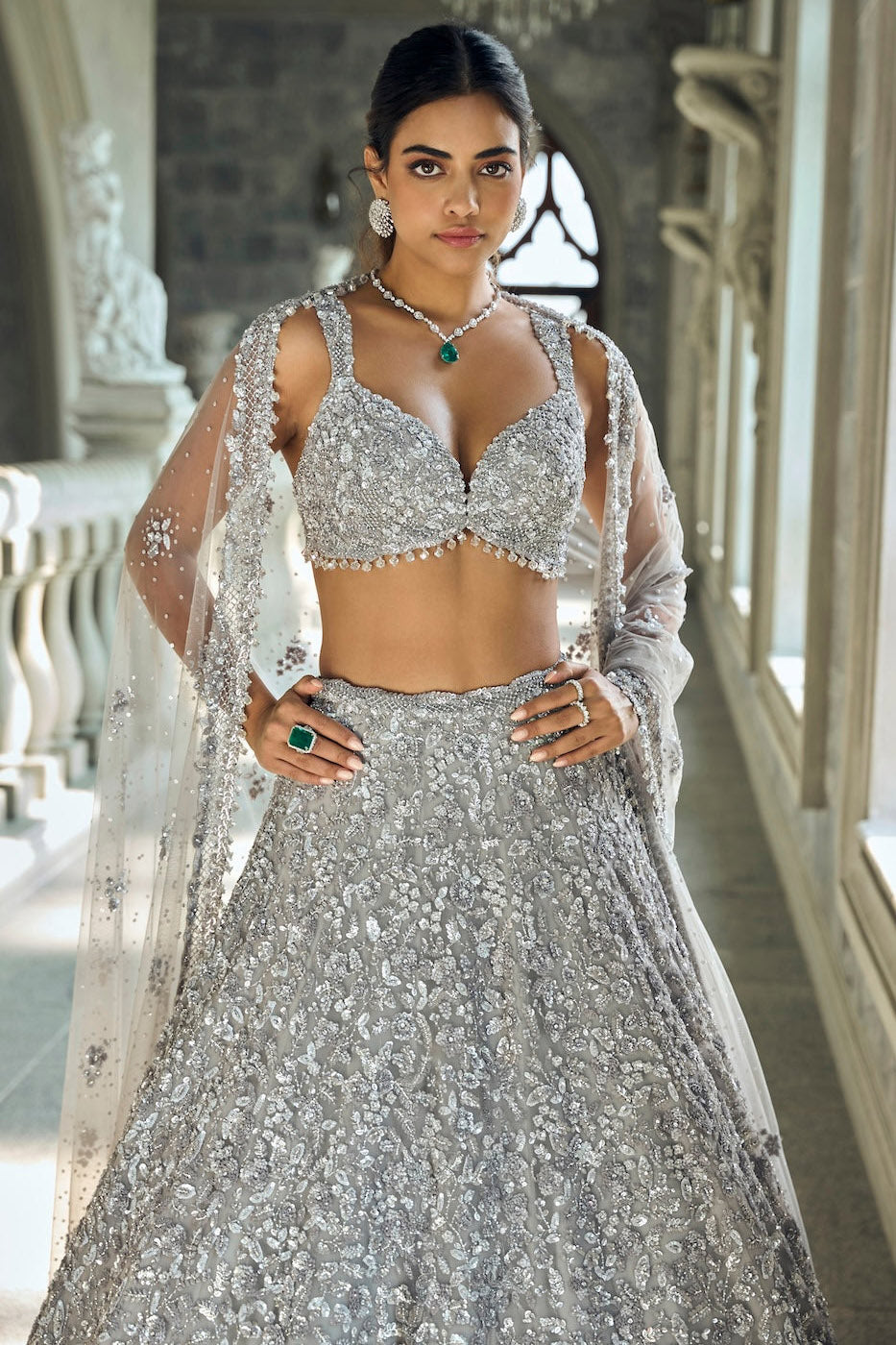 Silver Sequin Lehenga Set