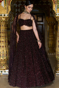 Wine Sequin Lehenga Set