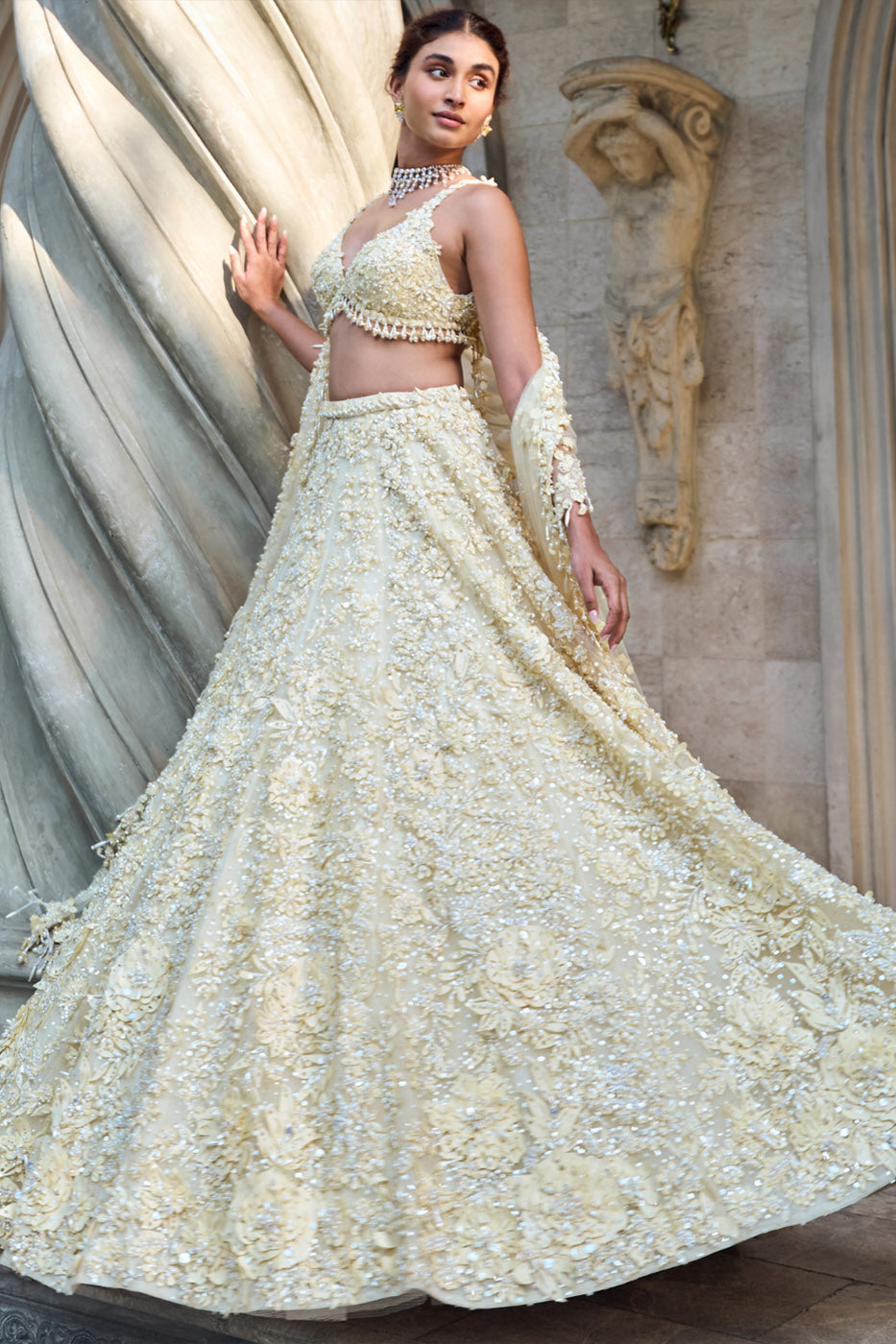 Yellow Three-Dimensional Lehenga Set