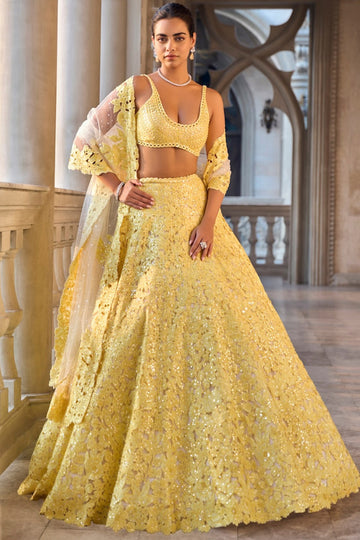 Yellow Cut Work Lehenga Set
