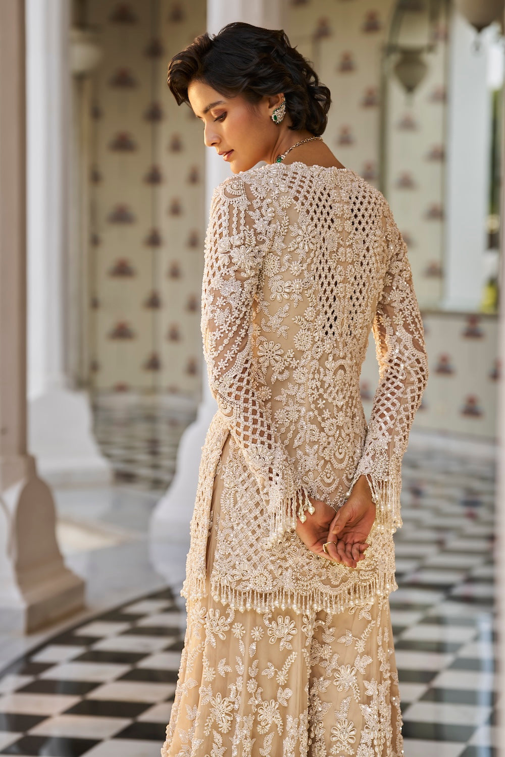 Nude Multi-Coloured 3D Sharara Set