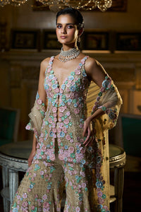 Multi-Coloured 3D Sharara Set