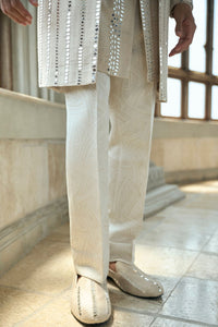 Beige Mirror Work Sherwani Set